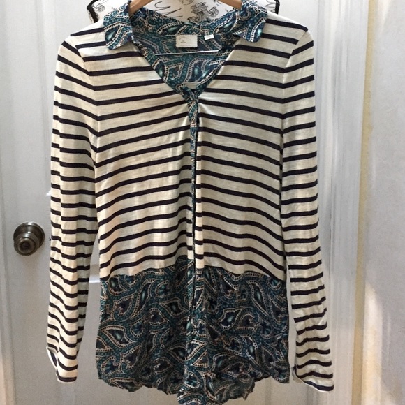 Anthropologie Tops - Anthro Postage stamp blue & white striped tunic